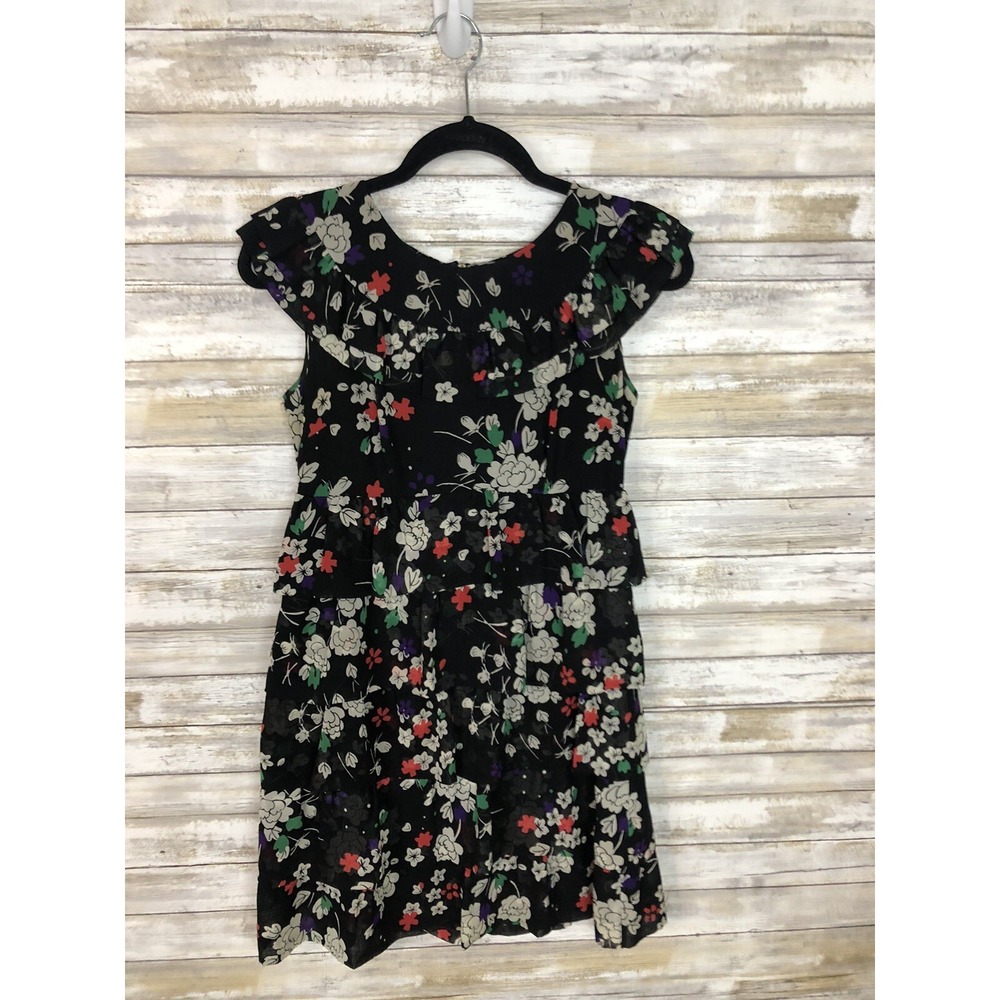 TopShop Dress Floral Ruffle Mini Black Size 8 Chiffon